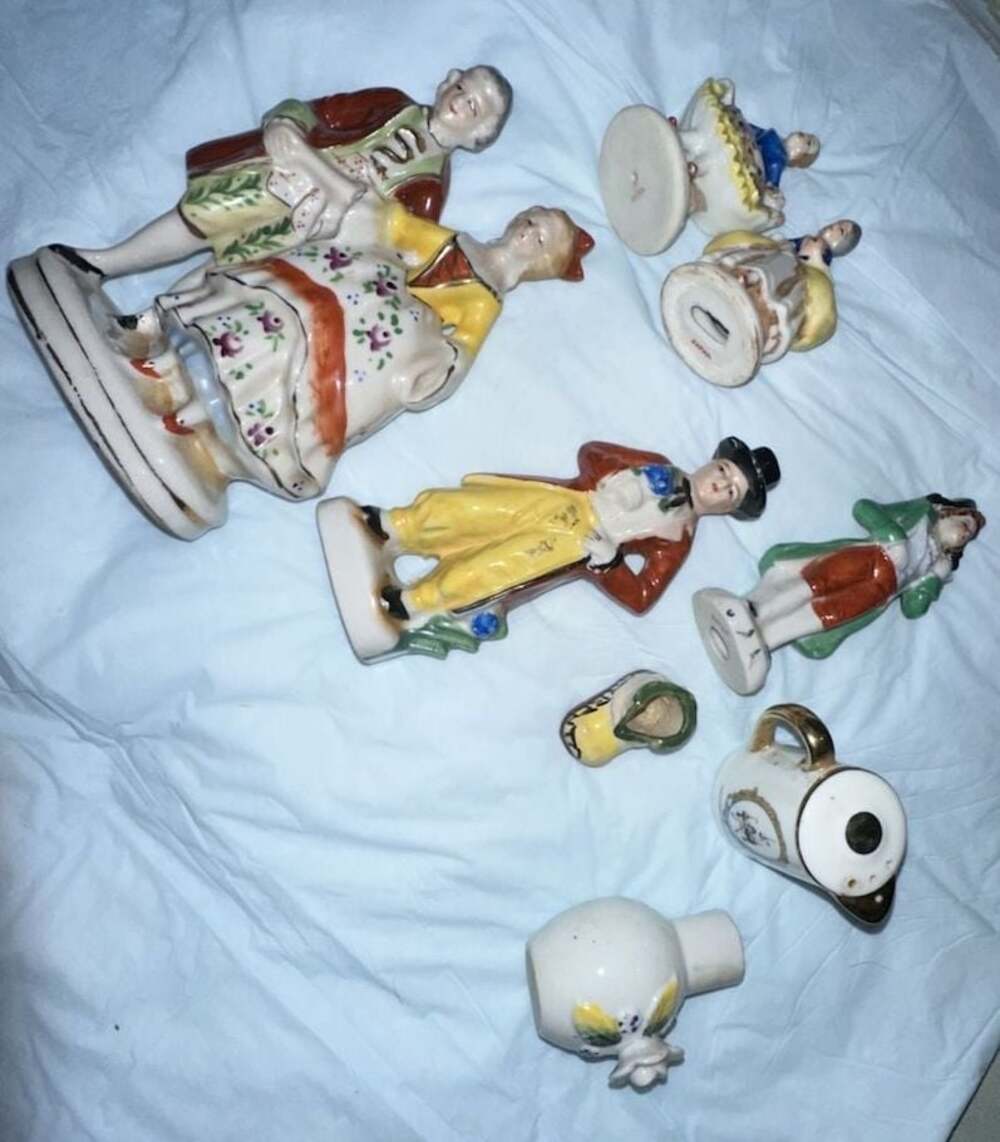 8 Vintage Ceramic Figurines Made in Japan, Including Victorian-Style Couples